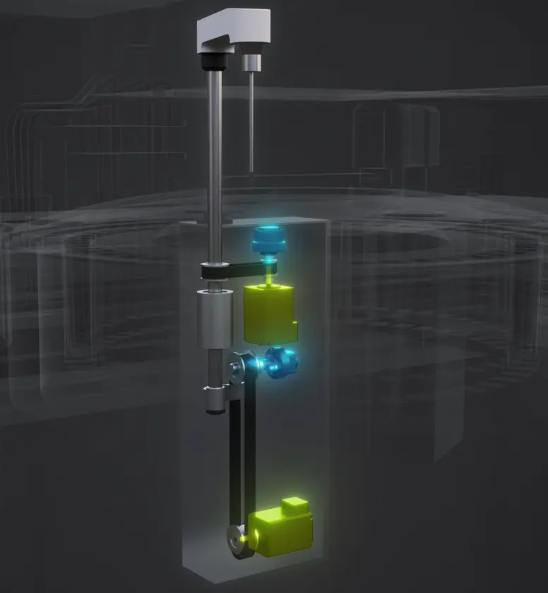Diagram of equipment with 2-axis vertical configuration, visualizing the internal structure. The main drive unit is highlighted.
